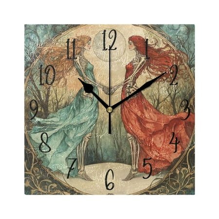 WOBOGO Mirror Image Bone Lady Wall Clock 7.78 Inch Battery Operated Silent Unit Square Rustic Vintage Style for Home Bedroom Office Black Pointer
