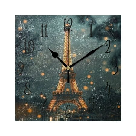 WOBOGO The Tower Of Paris Wall Clock 7.78 Inch Battery Operated Silent Unit Square Rustic Vintage Style for Home Bedroom Office Black Pointer