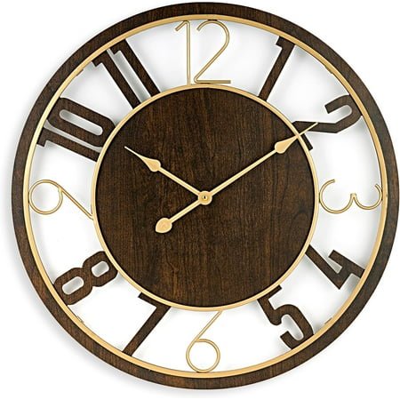 WOLEGEDO Large Wall Clock for Living Room Decor – Easy to Hang 24-Inch Big Clock – Wooden Wall Art for Kitchen, Bedroom, Home, Office – Analog Decorative Wall Clock Brown