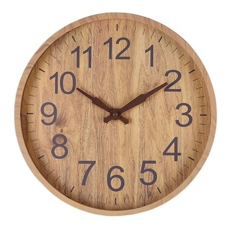 Wood 12 Wall Clock Minimalism Round Dinner Decor Ornament Natural Wood