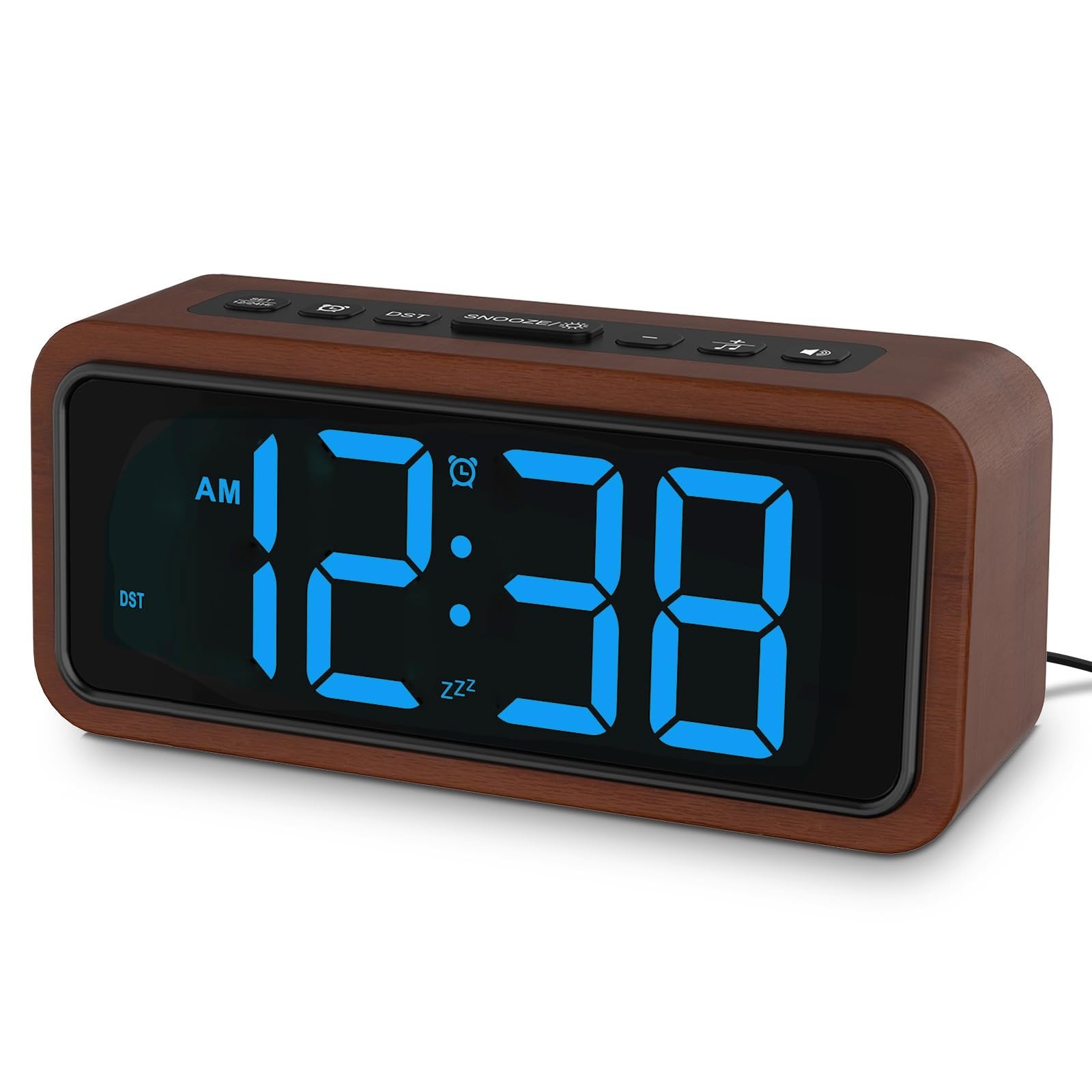 Wooden Alarm Clock, Loud Digital Clock with 5 Volumes, 12 Ringtones, Manual D...