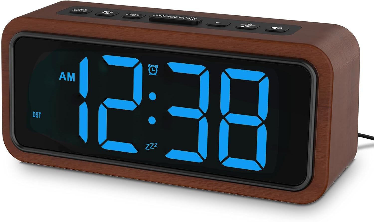 Wooden Alarm Clock Loud Digital Clock with 5 Volumes 12 Ringtones Manual DST