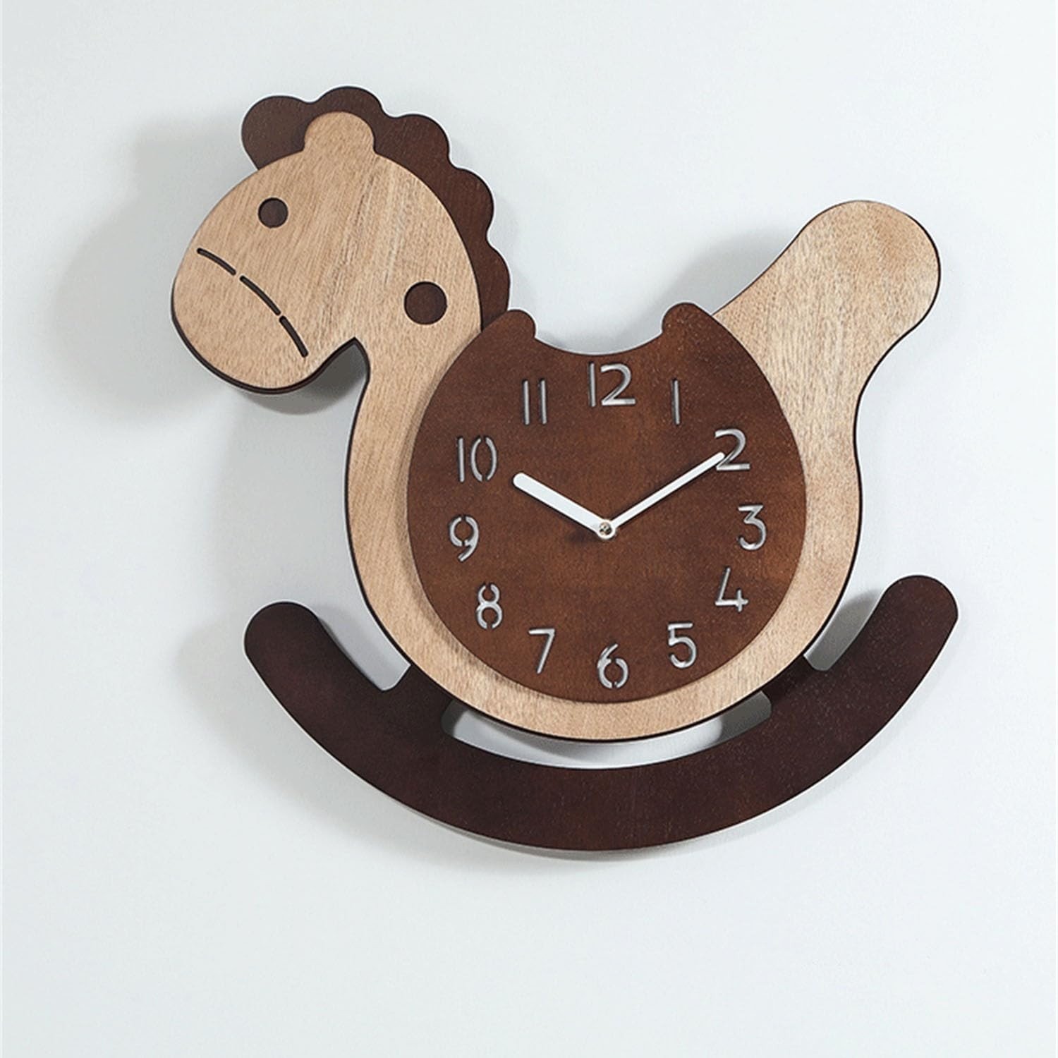 Wooden Rocking Horse Pendulum Clock Analog Wall Clock for Children's Rooms