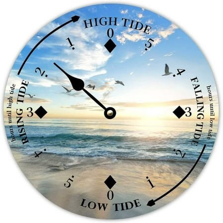 Wooden Tide Clock Beach Birds East Coast Ocean Time Clock Wood Tidal Clock with High and Low Tide Vintage Wall Hanging Tide Movement Clock for Beach House Home Decor Novelty Gift