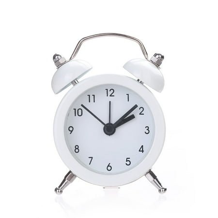 Wovilon Alarm Clock Twin Bell Retro Copper Metal Extra Loud Quartz Battery Operated with Backlight for Bedside Table Vintage Silent Non-Ticking Old Fashioned Decorative Desk Clocks, White