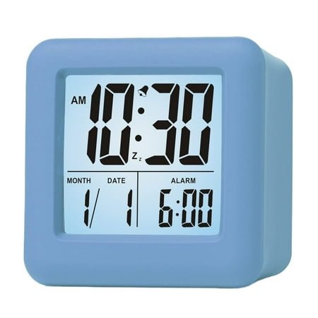 XIEZHID Digital Alarm Clock Kids Clock with Snooze and White Nightlight - Easy Setting Travel Alarm Clocks Display Time, Date, Alarm - Ascending Sound - Battery Powered (Baby Blue)