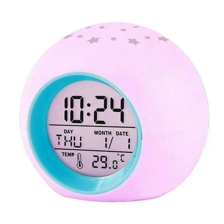 XIEZHIdong Alarm Clock for Kids,Moon Stars Projector Alarm Clock,7 Color Changing Night Light,Snooze Touch Control Temperature for Kids' Bedroom, Digital Clock for Girls Boys Children Birthday Gifts
