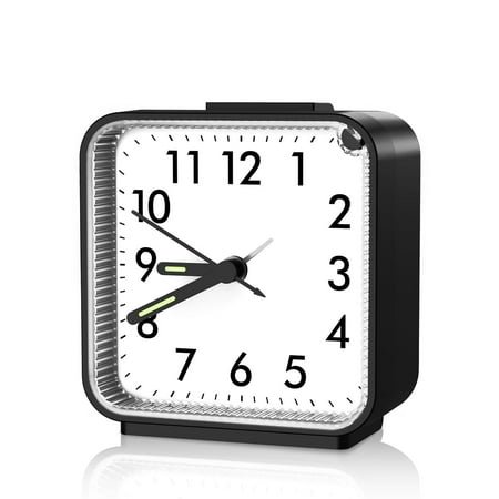 XIEZHIdong Analog Alarm Clock, Silent Non Ticking Small Clock, Travel Alarm Clock with Snooze & Light, Ascending Beep Sounds, Battery Operated Loud Alarm Clock for Bedroom, Bedside, Desk (Black)
