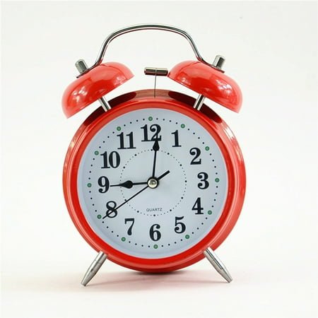 Yannee Twin Bell Analog Alarm Clock, Red Brushed Metal Vintage Loud Clocks Bedside Desk Retro Clocks