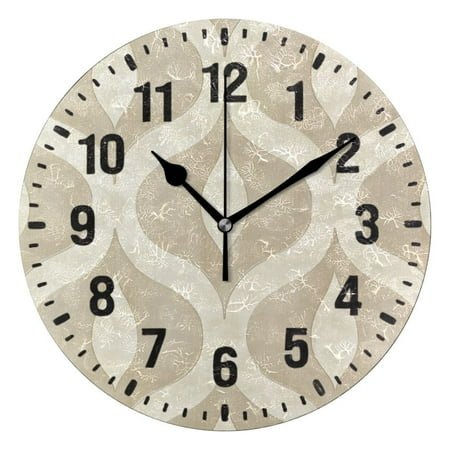 Yayeee 10 Wall Clock Battery Operated Quartz Round Silent Non-Ticking Home Decor,Light Brown Pattern