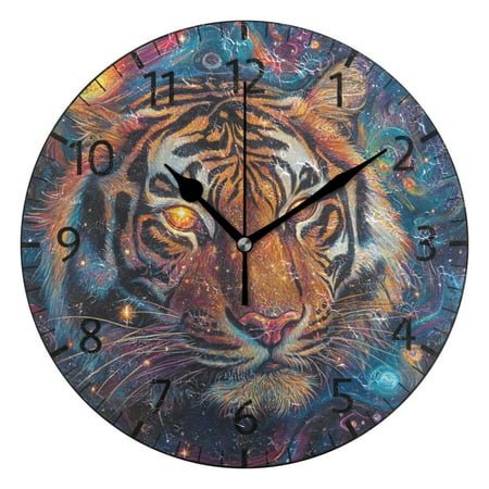YAZAOO Decorative Wall Clock Size：25cm Cosmic Tigers Design Pattern Clock
