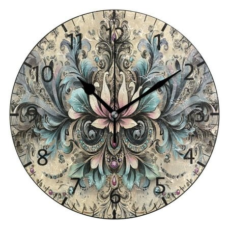 YAZAOO Decorative Wall Clock Size：25cm Floral and Jewel Design Pattern Design Pattern Clock