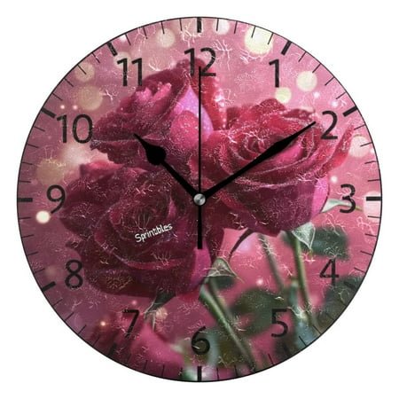 YAZAOO Decorative Wall Clock Size：25cm Romantic Blooms Design Pattern Clock