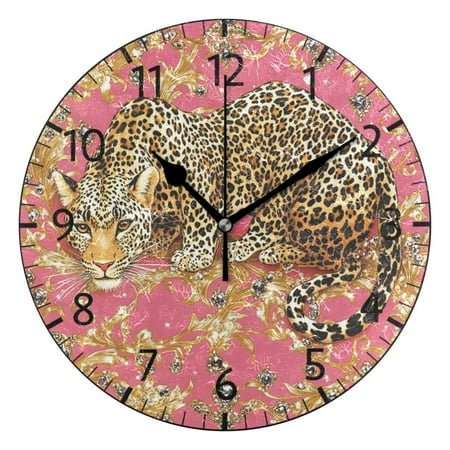 YAZAOO Decorative Wall Clock Size：25cm The Golden Leopards Design Pattern Clock