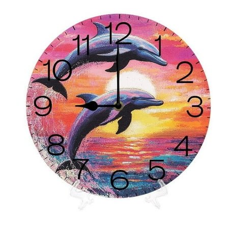 Yjiankangz 10 inch Round Wall Clock,Dolphin Jump Out Blue Ocean Marine Sea Life Silent Non-Ticking Wall Clock Decor for Home Office Kitchen Living Room Bedroom
