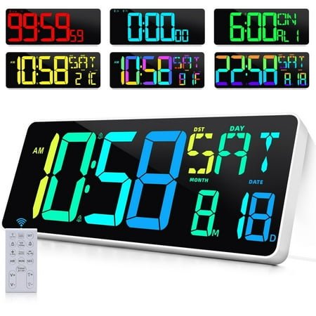 ZD Large Digital Wall Clock with Remote Control 17.2 LED Large Display Timer with Temperature Date Week