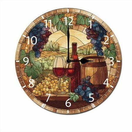ZXCXRQFa Grapes Wine Glass Bottle 10 Retro Vintage Clock Non-Ticking Silent Wood Wall Clocks Battery Operated Decor Retro Design for Kitchen/Living Room/Bedroom/Farmhouse