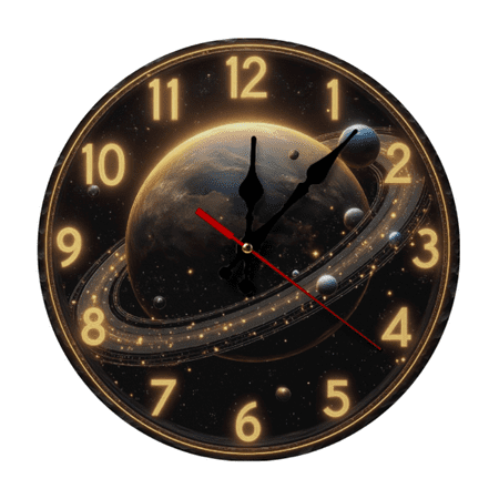 10-Inch Planetary Glow Silent Wood Wall Clock - Galaxy Design with SATURN & Stars - Perfect for Living Room, Office, Bedroom Decor - Unique Space Theme Gif (AA Battery Not Included)