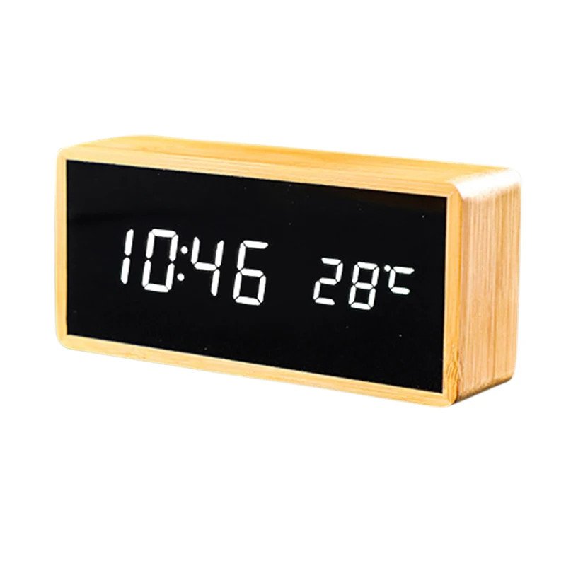 100% Bamboo LED Alarm Clocks Temperature Humidity Multifunction Digital Wooden S