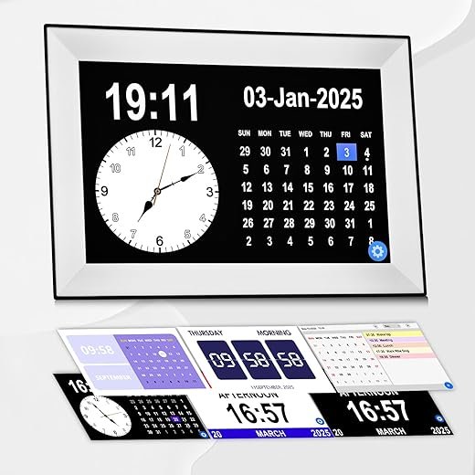 10.1" Easy to Use Touch Screen Digital Clock with 64 Sets of Custom Alarm Clocks,3 Ringtone Options,Dementia Clock with Day and Date of Week,Clock for Seniors, Auto DST,Gfits (White)