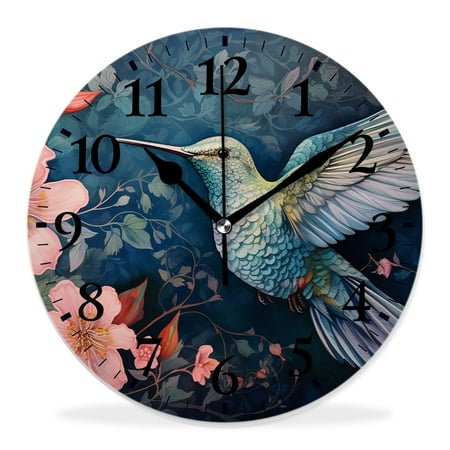 10 Inch Wall Clock Battery Operated Silent Clock Decorative for Office, Kitchen, Outdoor, Living RoomButterfly Bird Flower Drawing