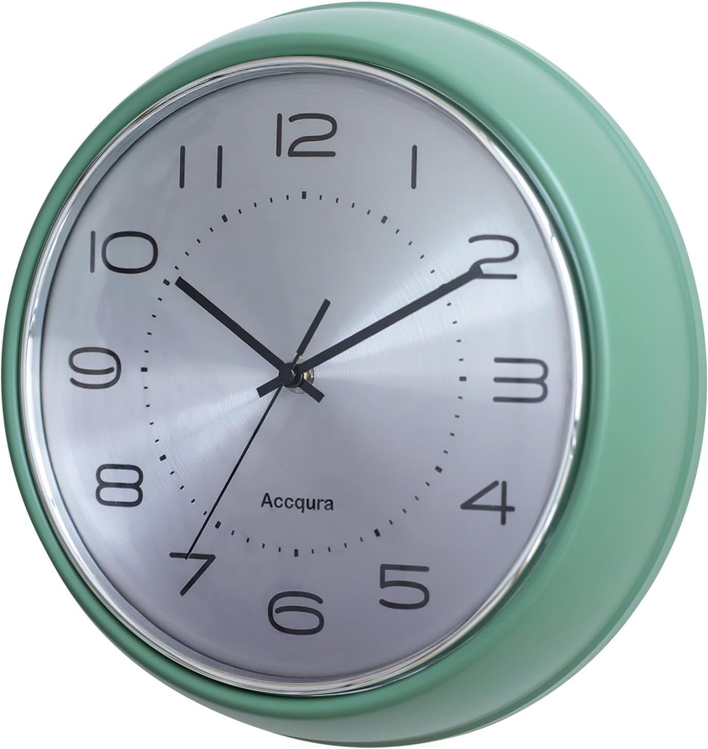 12 Inch Kitchen Wall Clock, Metal Dial & Domed Glass, Silent Non-Ticking Quartz Movement, Vintage Modern Retro Design for Living Room, Bedroom,Office (Sage Green)