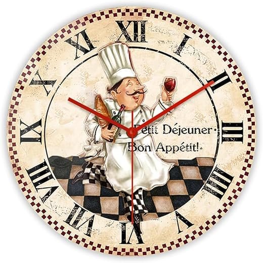 12 Inch Kitchen Wall Clock Roman Numerals, Vintage Decorative Wall Watch Clock Silent Quartz Non Ticking Battery Operated Round Wall Art Clock for Restaurant Dining Room Farmhouse Chef Gift