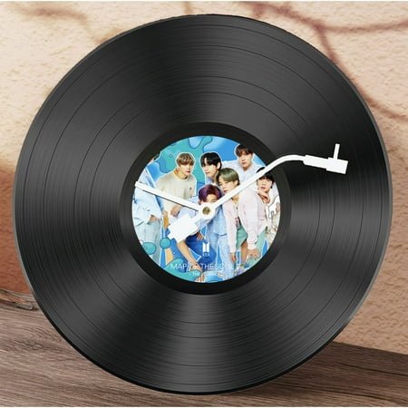 12 Vinyl Records Wall Decor, Vinyl Record Wall Clock, Unique Wall Clocks with Battery Operated Music Wall Living Decor and Room Decor Good gift idea-BTS （51）