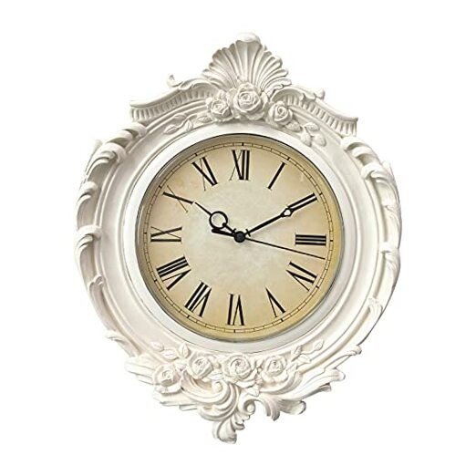 13x11 Inch Vintage Wall Clock, European Style Distressed White & Gray