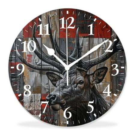 14 Inch Wall Clock Battery Operated Silent Clock Decorative for Office, Kitchen, Outdoor, Living Room,Rustic Lodge Bears Moose Deer Simple