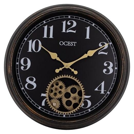 15 Inch Large Wall Clock with Real Moving Gear, Vintage Wall Clocks for