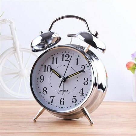 1 Pcs Alarm Clocks Silver 4.92*6.5*2.44inch, Alarm Clocks for Bedrooms, Classic Retro Metal Bell Clock Traditional Double Bell Alarm Clock Luminous Hands And Hour Dots