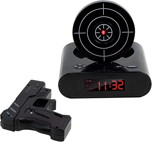 1 Set Alarm Clock Shooting Alarm Clock Recordable Gadget Target Shooting Desktop Digital Bedside Alarm Clock (Color : Black)