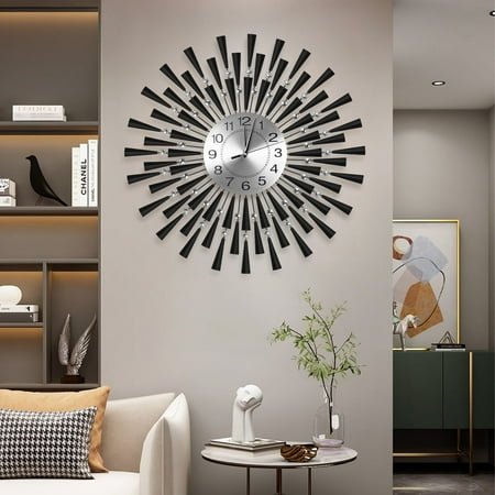 24 Large 3D Morden Wall Clock Battery Operated Metal Clock Watch Silent Non-Ticking for Home Living Room Bedroom Office Art Creative Decor