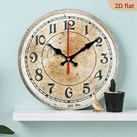 2D Flat 1pc 10Inch Rustic Farmhouse Vintage Metal Wood Wall Clock Silent Quartz Movement, Distressed Finish, Easy to Read Numerals, AA Battery Operated (Not Included) for Kitchen, Bedroom