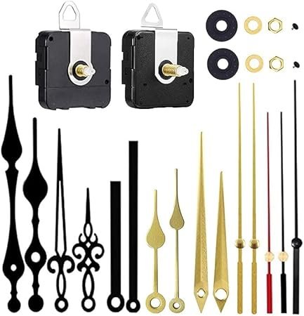 2 Pieces Silent Clock Movement Mechanism Long and Short Shaft with 6 Different Pairs of Hands DIY Clock Repair Parts Motor Replacemen