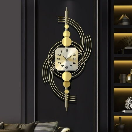 39.4 Metal Wall Clock - 3D Modern Geometric Oversized Clock for Living Room, Golden Frame, Silent Non-Ticking, Arabic Numerals, Durable Iron