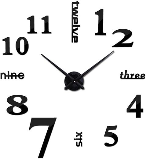 3D DIY Wall Clock - Frameless Large 3D Modern Wall Clock Mirror Stickers Decor for Office Living Room Bedroom Home Decorations (Black)