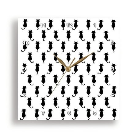 3dRose, Black Cat Polka Dot Pattern White Background, 10x10 Wall Clock