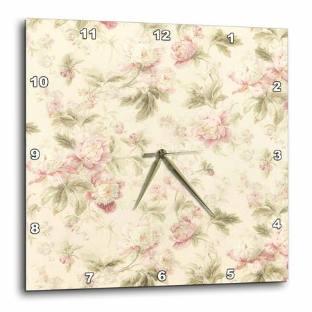 3dRose Country Pink n Green Floral - Wall Clock, 10 by 10-inch