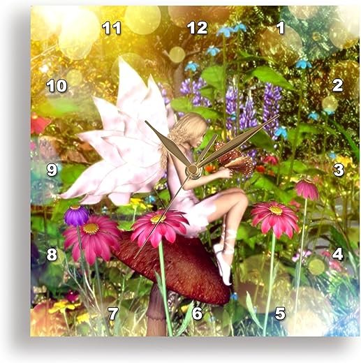 3dRose DPP_19392_1 Magical Fairy with Butterfly Friends Wall Clock, 10 by 10-Inch