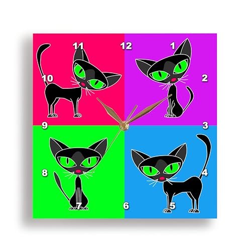 3dRose Janna Salak Designs Black Cat Four Attitudes Design Wall Clock, 10 by 10-Inch