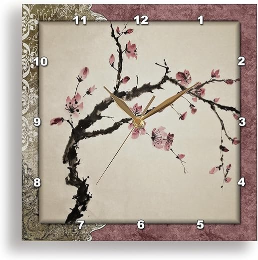 3dRose LLC Elegant Chinese Flowers 10 by 10-Inch Wall Clock