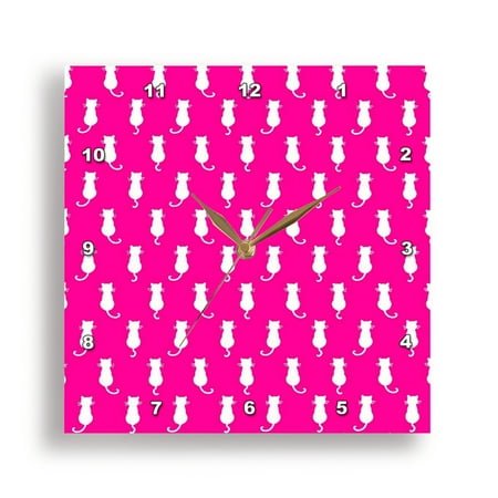 3dRose, White Cat Polka Dot Pattern Isolated on Fucshia Pink, 10x10 Wall Clock