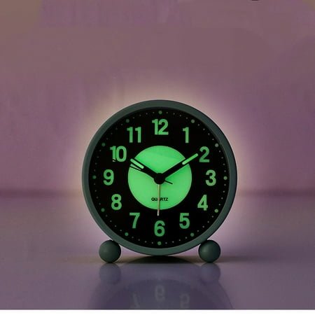 4-inch Alarm Clock Simple Metal Round Luminous Alarm Clock Portable Anti-drop Silent Movement Night Light Clock Watch For Home Bedside Table