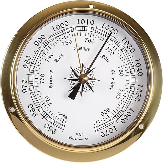 4.5In Brass Nautical Tide Clock Wall Clock, Barometer, Thermometer, Hygrometer, Thermohygrometer, Traditional Weather Station High Precision for Sailing, Fishing,Barometer