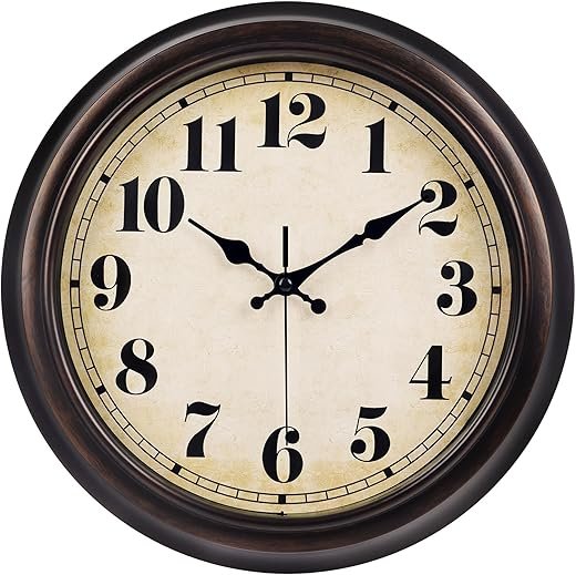 45MinST 13 Inch Red-Brown Vintage Large Wall Clock, Quartz, Battery Operated, Quiet Non-Ticking Accurate Movement with Bold Numerals, Elegant Home Decor