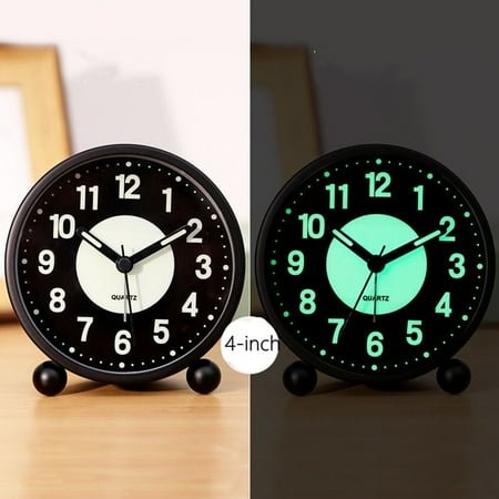 4 Night Light Analog Alarm Clock Silent Non Ticking, Simple Metal Round Luminous Alarm Clock, Portable Vintage Retro Analog Alarm Clock For Home Bedroom Bedside Table Desk