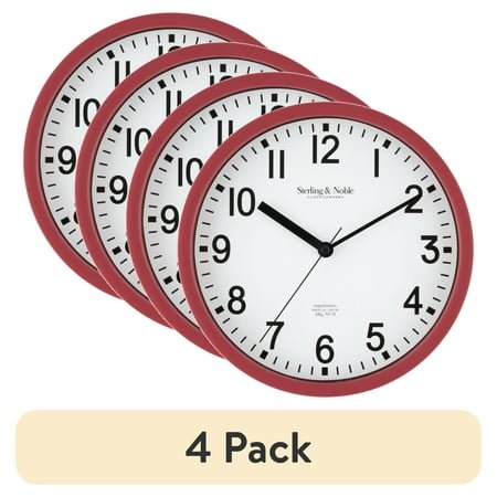 (4 pack) Mainstays Basic Indoor 8.78 Red Analog Round Modern Wall Clock