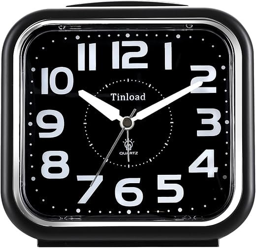 5.5 Large Analog Alarm Clock Silent Non Ticking, Gentle Wake, Beep Sounds, Increasing Volume, Battery Operated Snooze and Manual Light, Easy Set, Black (Best for Elder)